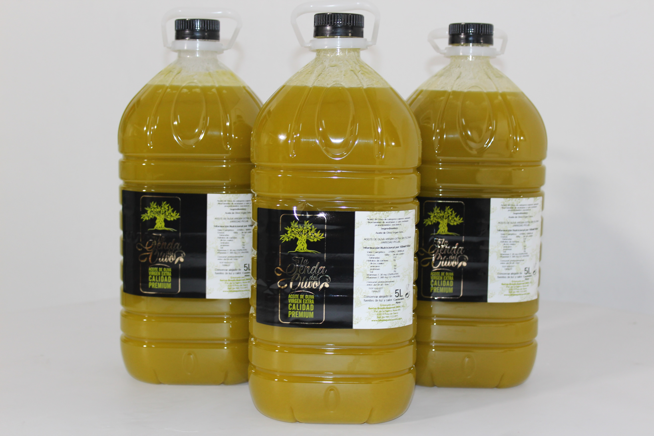 AOVE calidad premium variedad manzanilla aloreña y hojiblanca (3 x 5L.) - La Senda del Olivo